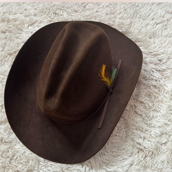 Brown Stetson Hat with Colorful Feather Accent 3X Rancher - Picture 5 of 7